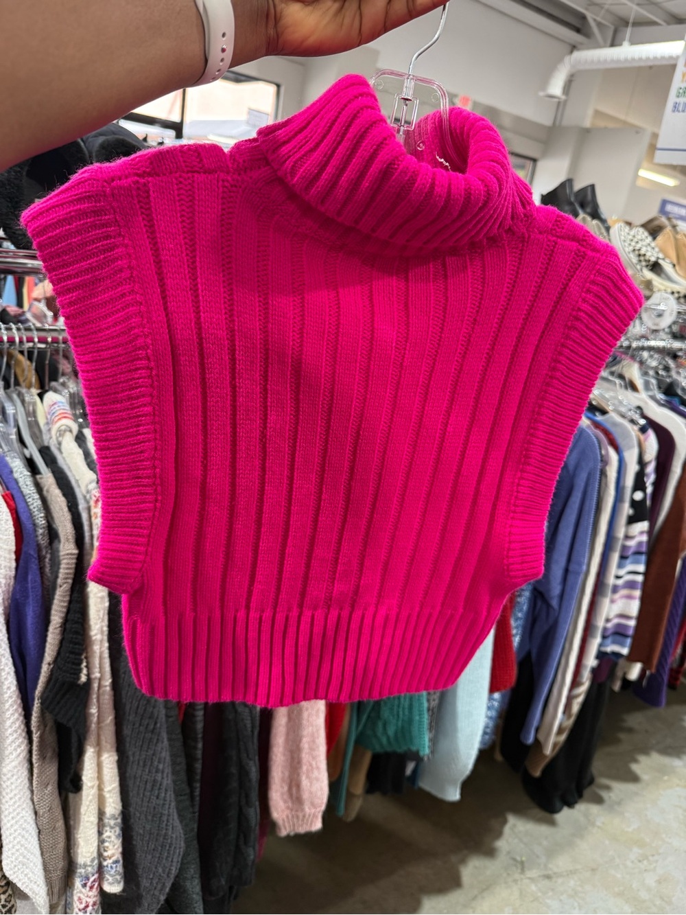 Sleeveless Cowl Neck Sweater Vest in Vibrant Pink